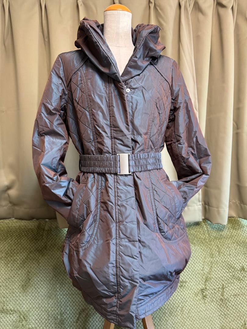 グレー フード付き キルティングコート