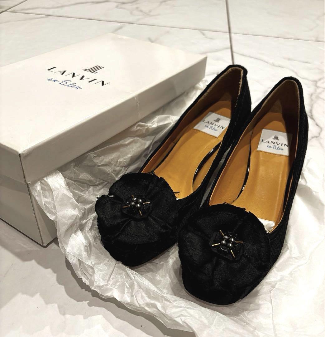 LANVIN en Bleu 花柄　フラワー　ビジュー　パンプス　ブラック