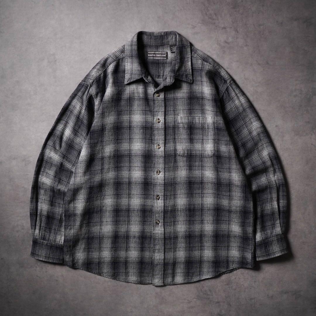 80s~ DAVID TAYLOR オンブレ ライトネルシャツ ブラック×グレー