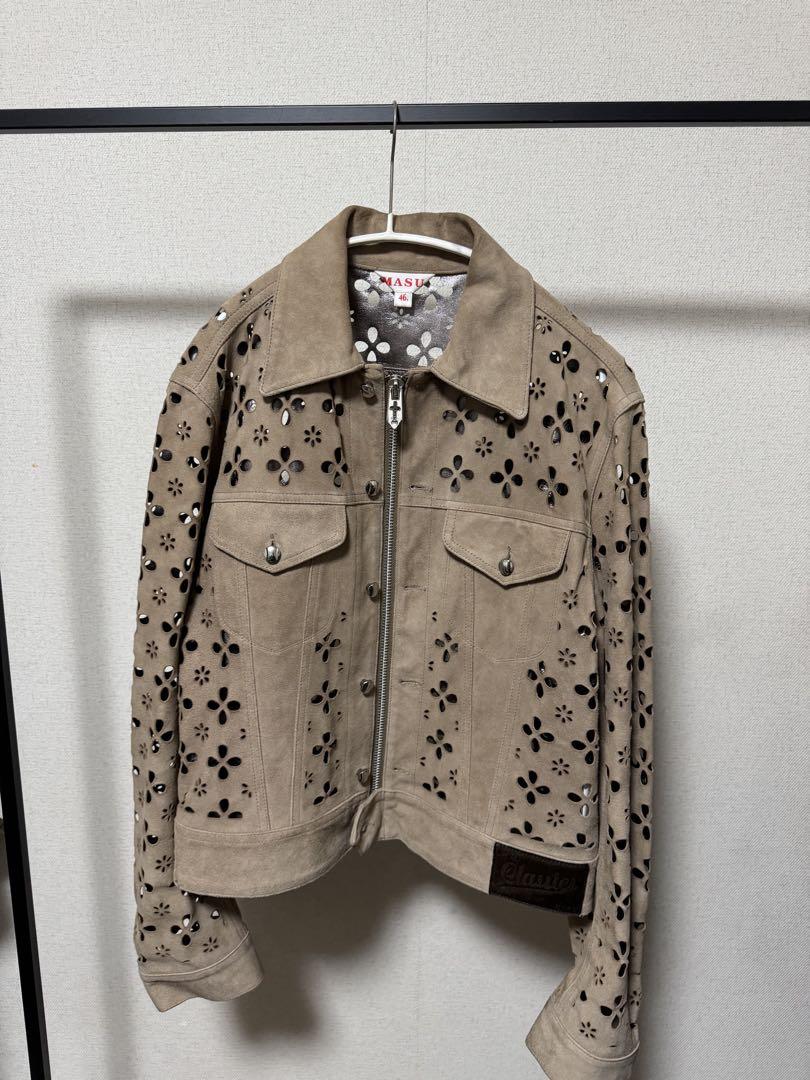 ジャケット・アウター MASU FLOWER-CUT LEATHER TRUCKER JACKET
