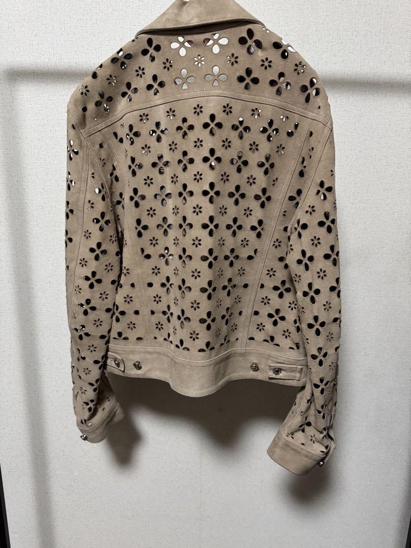 ジャケット・アウター MASU FLOWER-CUT LEATHER TRUCKER JACKET
