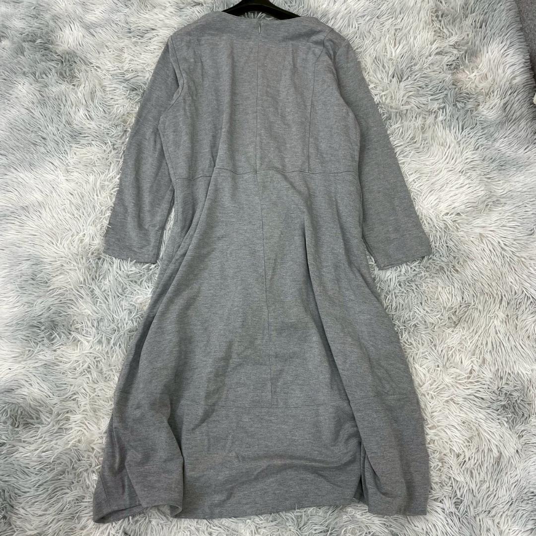 【HIROKO BIS】グレー 長袖 カットソーワンピース（15）大きいサイズ