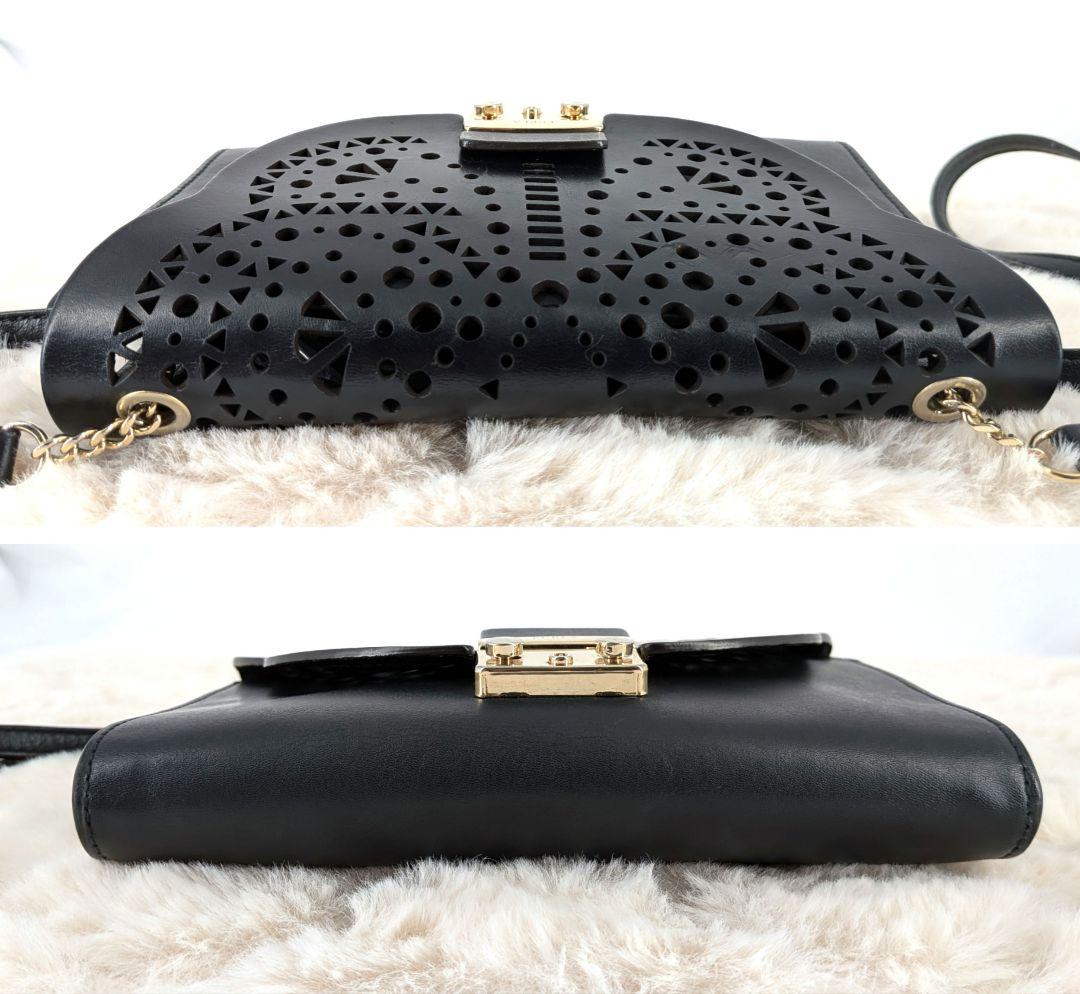 【冬バーゲン★】 メトロポリス フルラ FURLA 美品 レザー クロス カットワーク バッグ