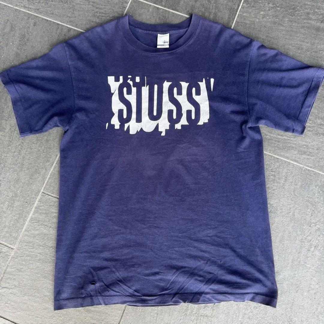 Stussy 00s USA製 ネイビー フェード ロゴ Tシャツ ／ Lサイズ
