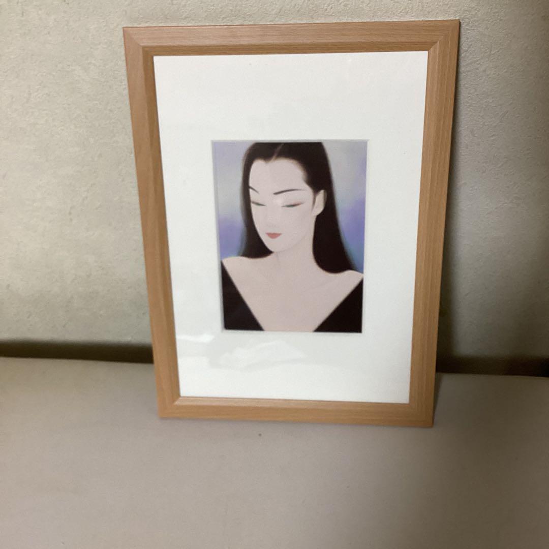 鶴田一郎　　紫陽花の女　　A4サイズ　　額装ポスター風　　ノエビアアートフレーム