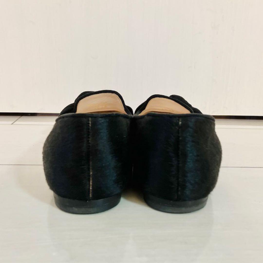 PRADA プラダ　リボン付きフラットシューズ ハラコ　36 1/2 黒