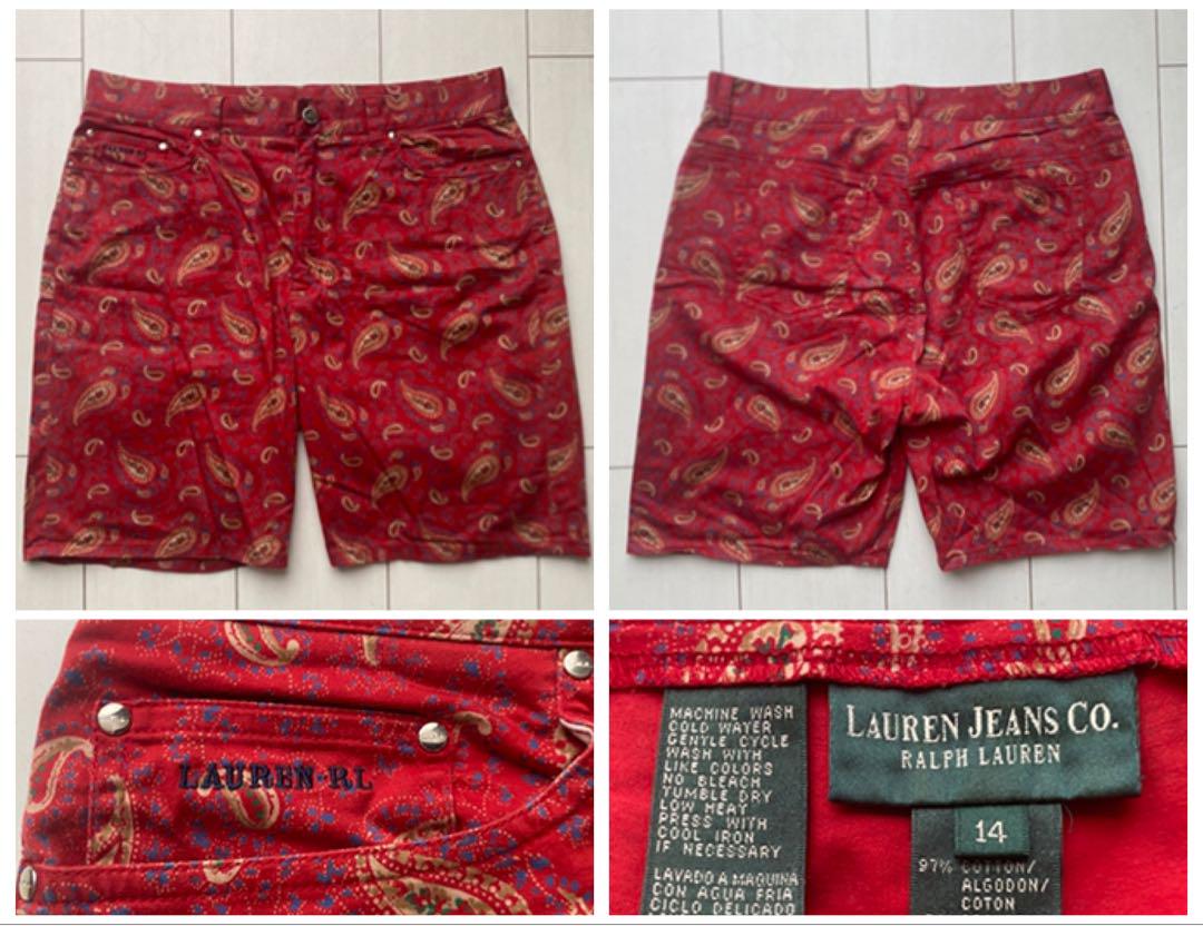 美品 90s ラルフローレン paisley ペイズリー 総柄 ショーツ 赤 L