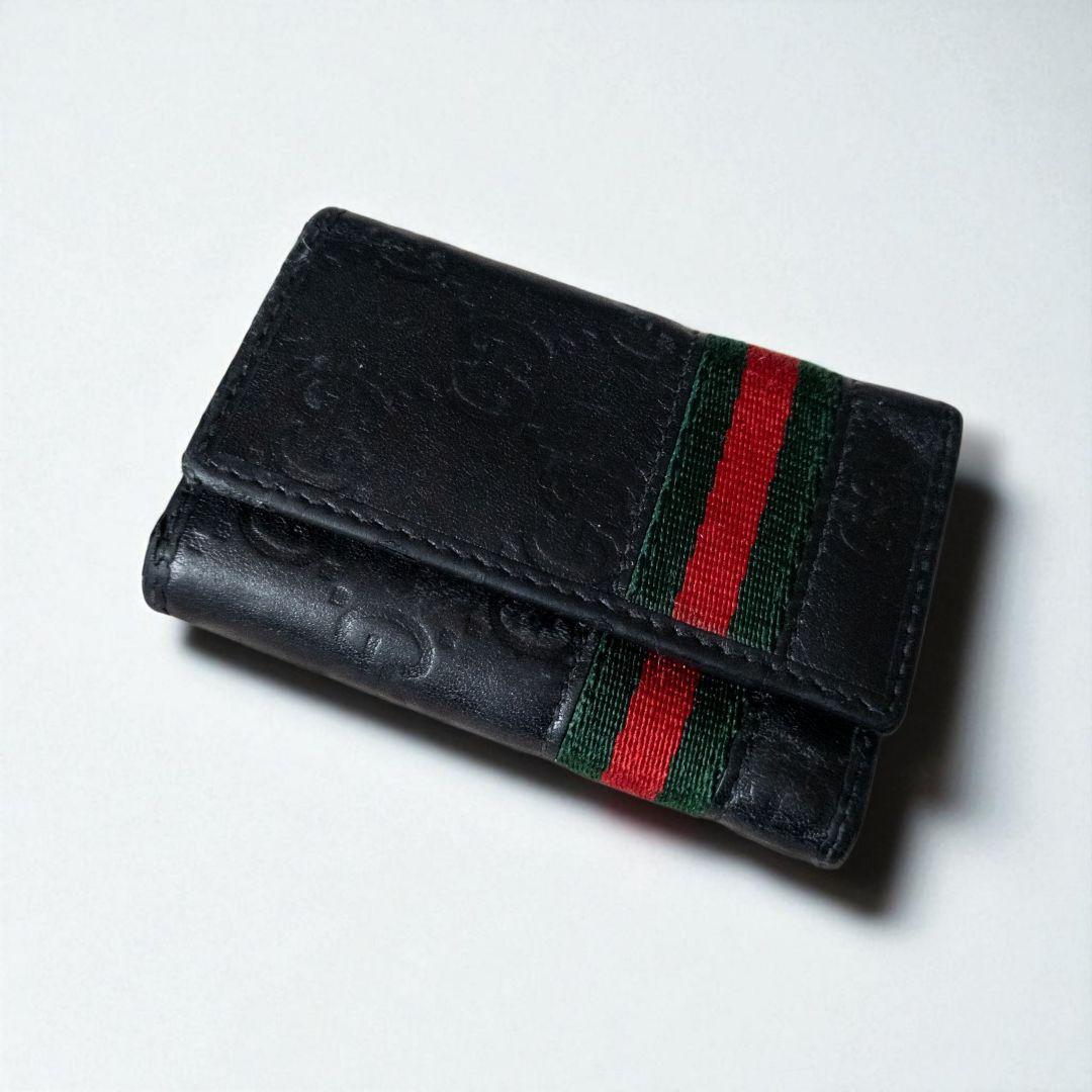GUCCI キーケース ストライプデザイン シェリーライン 赤 緑 レザー
