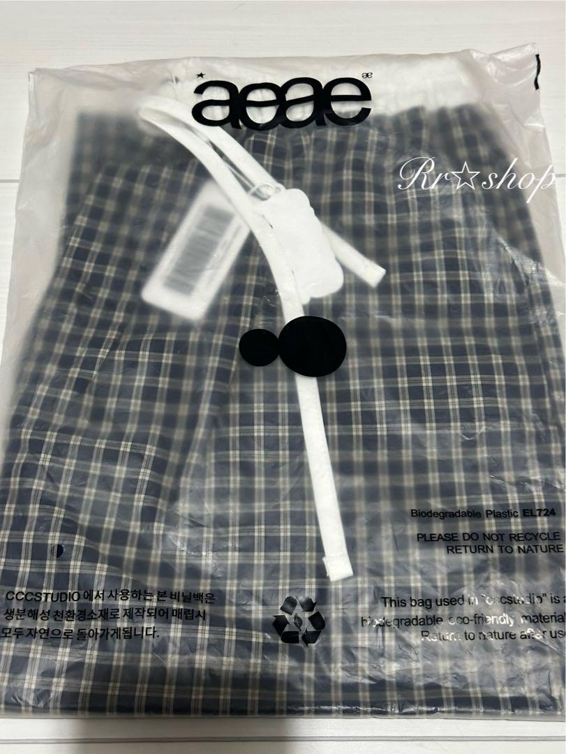 【新品未使用】aeae ギンガムチェック ラウンジ パジャマ パンツ ネイビー