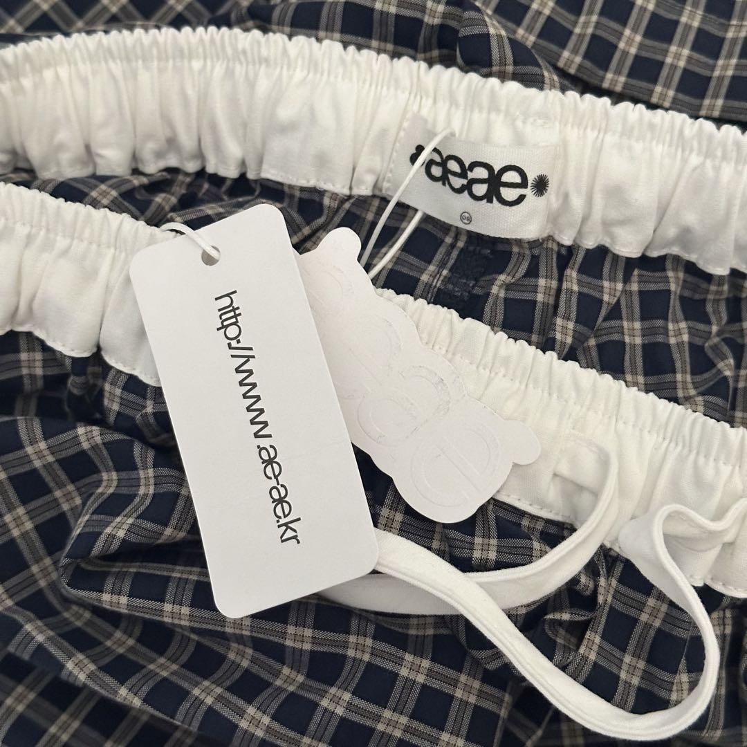 【新品未使用】aeae ギンガムチェック ラウンジ パジャマ パンツ ネイビー