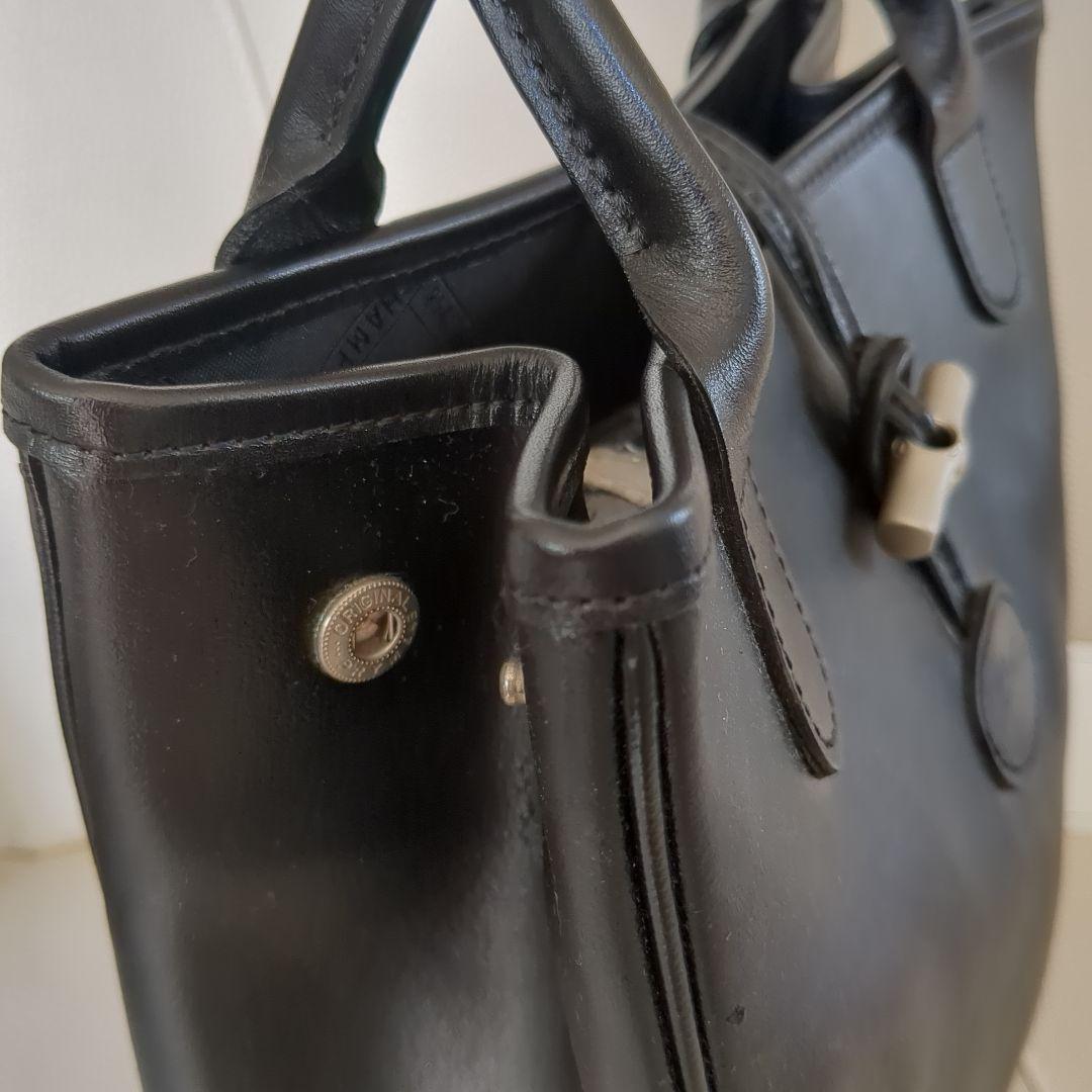 LONGCHAMP ブラックレザーハンドバッグ - メルカリ