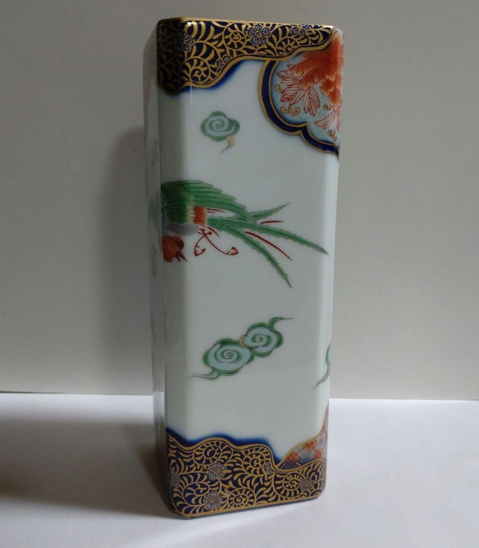 【新品】深川製磁　染錦鳳凰　角花生 有田焼【深川製磁】染錦 鳳凰 鶴 角花生 花生（深川製磁 染錦