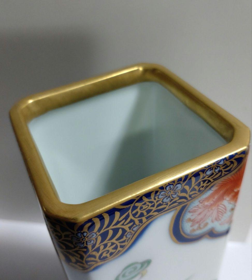 【新品】深川製磁　染錦鳳凰　角花生 有田焼【深川製磁】染錦 鳳凰 鶴 角花生 花生（深川製磁 染錦