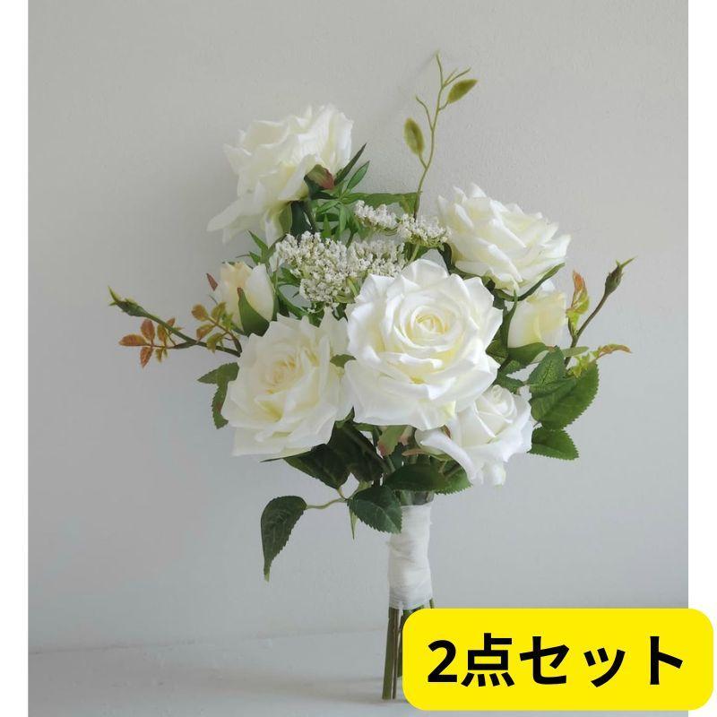 ★気品あふれる純白ローズ♪ホワイトブーケ＆ブートニア2点セット前撮り・挙式に最適