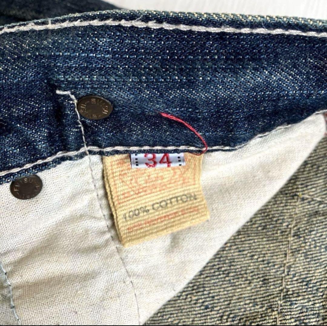 美品00s EVISU W34 バギーフレアデニム 青カモメペイント B系Y2k