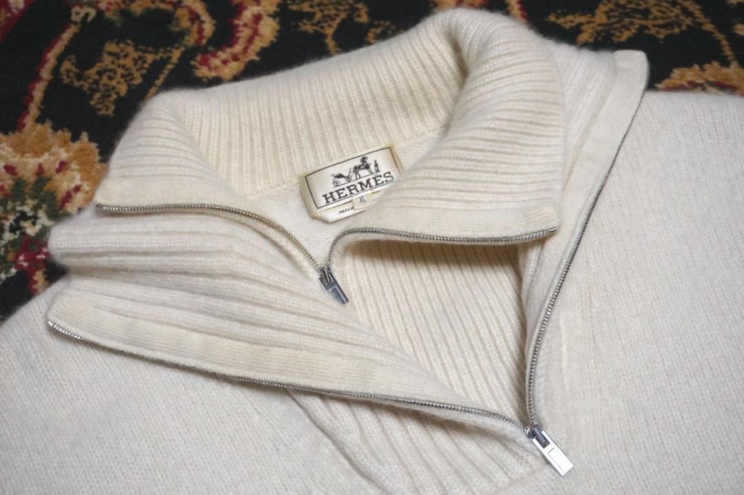 エルメス HERMES カシミア100％ 二重襟ダブルネック 肉厚ニットセーター