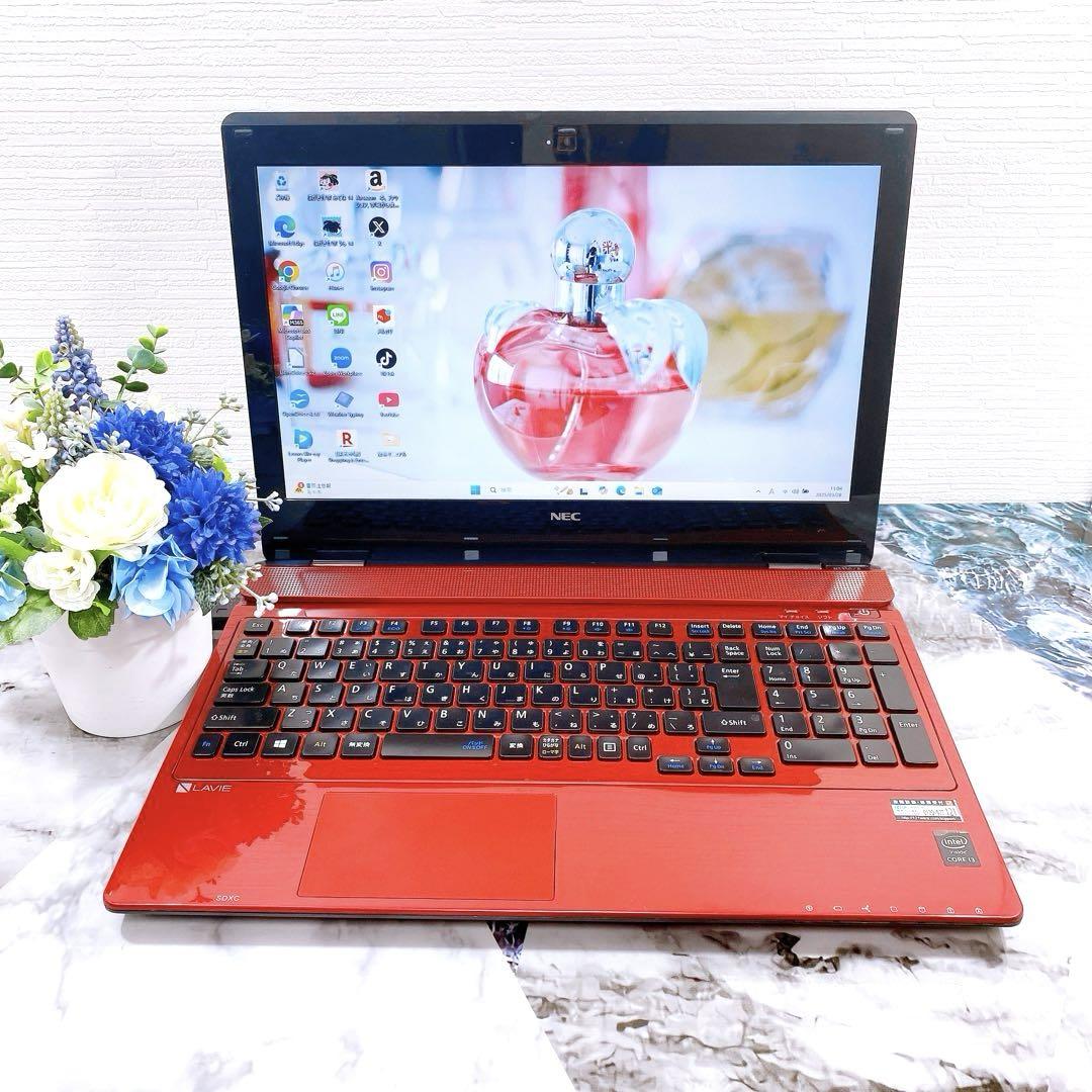 美品✨オシャレな赤❤超大容量1000GB✨すぐ使えるノートパソコン