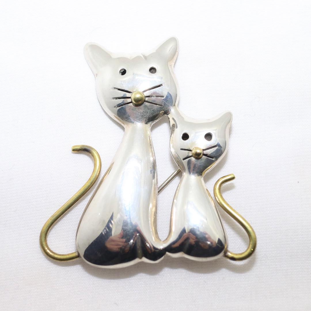 シルバー 925 ブローチ メキシコ キャット 猫 4.5cm×5cm 14g