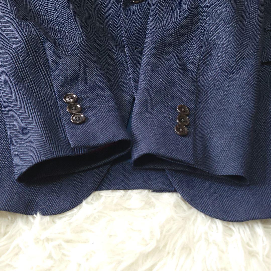 【美品】パーフェクトスーツファクトリー ヘリンボーン 　セットアップ　ネイビー