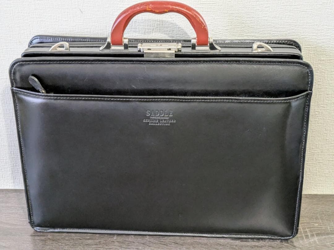豊岡鞄 ダレスバッグ 本革(牛革)SADDLE 天然木手 黒 日本製