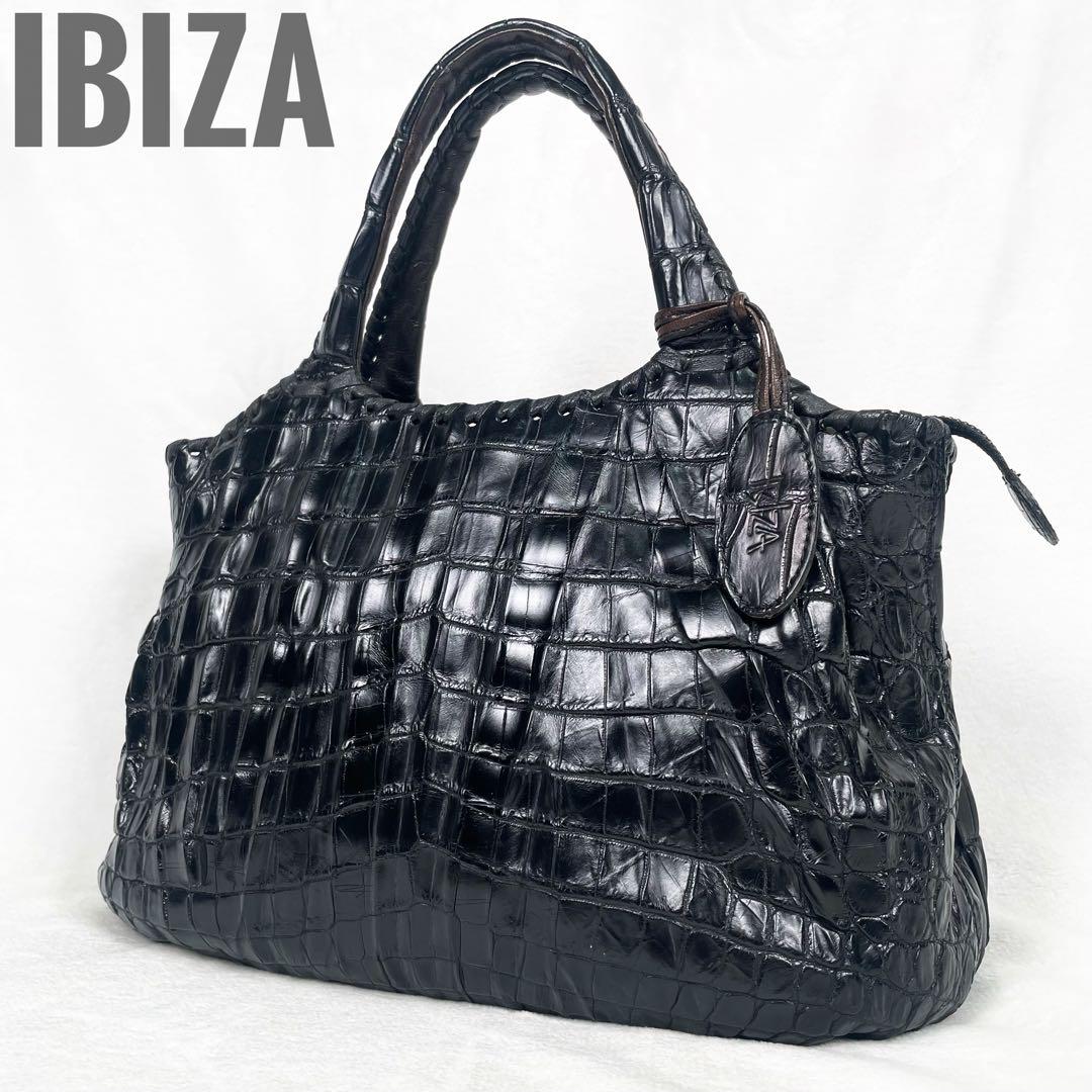 【極美品】IBIZA マットクロコダイル ハンドバッグ センター取り ミセス 黒