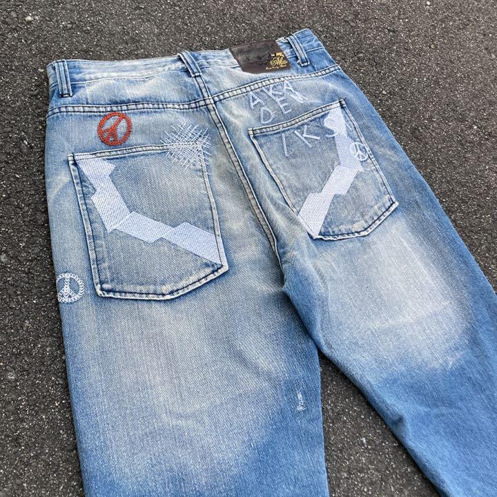 テレビで話題】 ワイド アカデミクス デニム hop hip b系 刺繍 バギー 