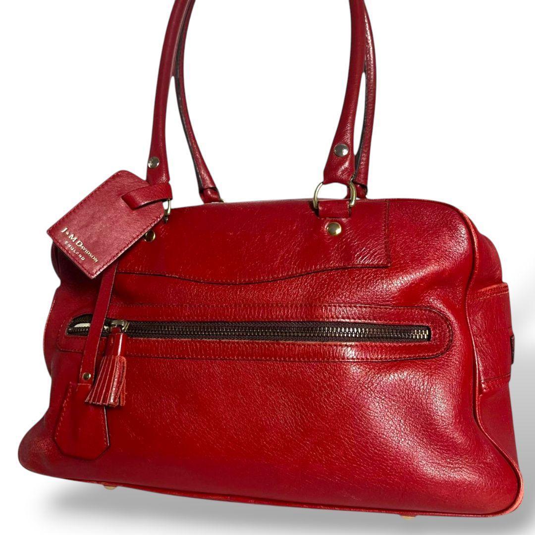 極美品　J&M DAVIDSON ボストンバッグ VIVI 赤 ハンドバッグ 鍵