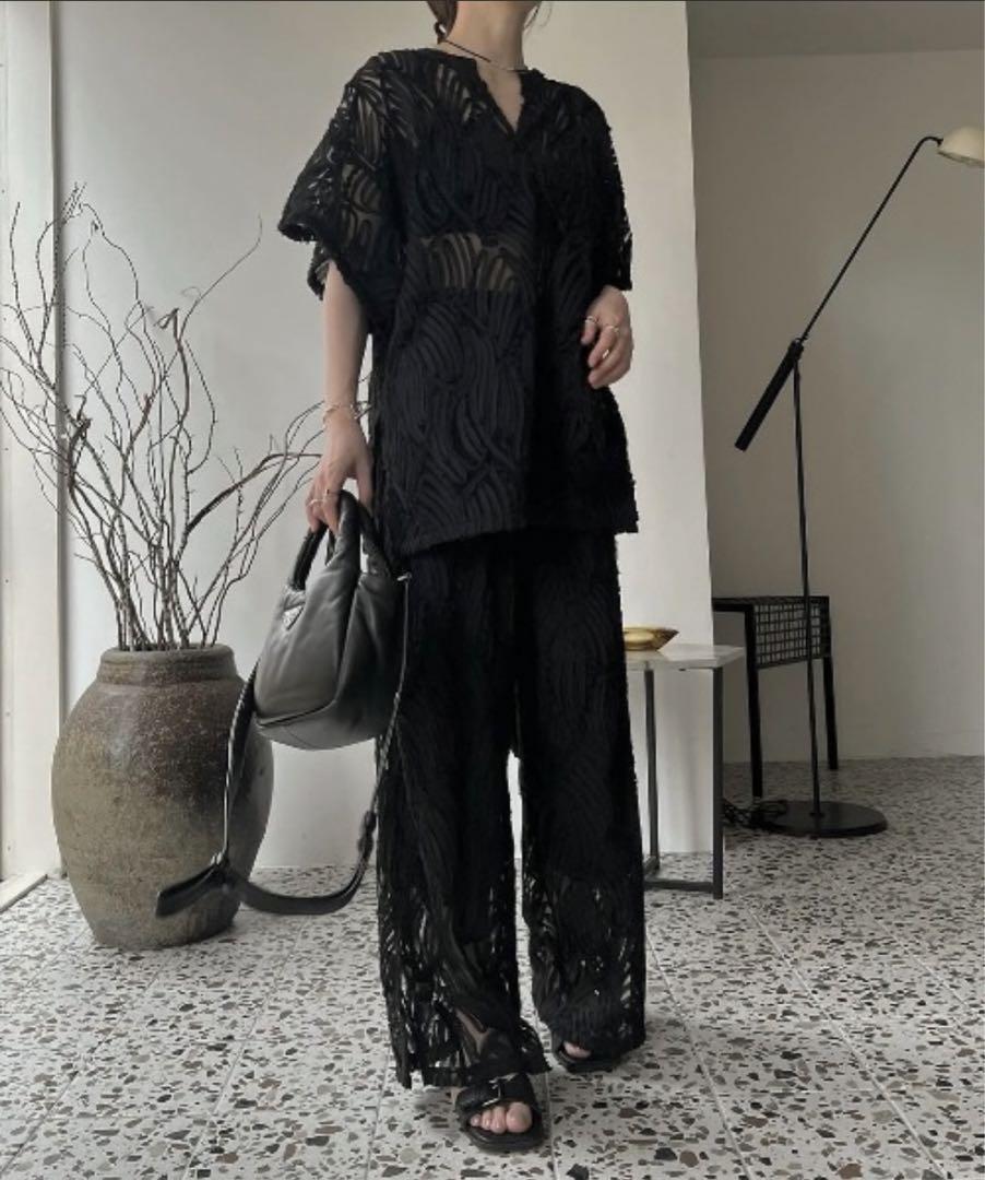 パンツ willfully relax chiffon tape embroidery willfully relax chiffon tape embroidery