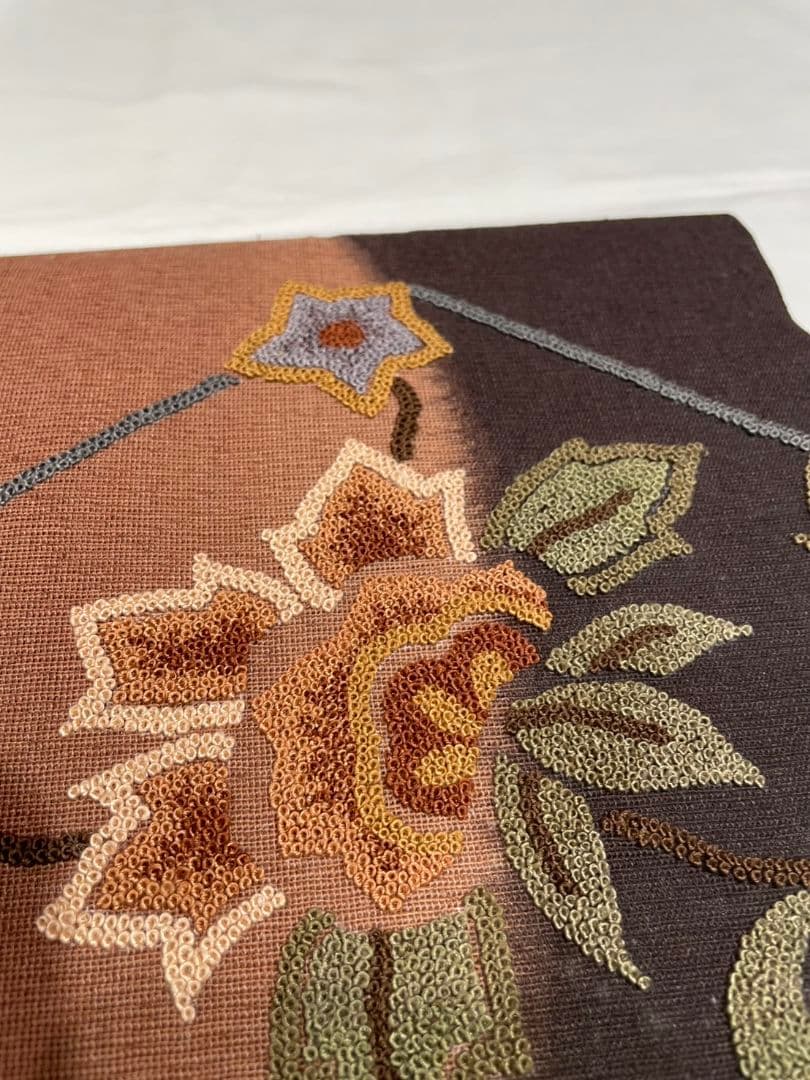 【秋のおしゃれ用に】★★正絹柿渋染相良刺繍名古屋帯★★