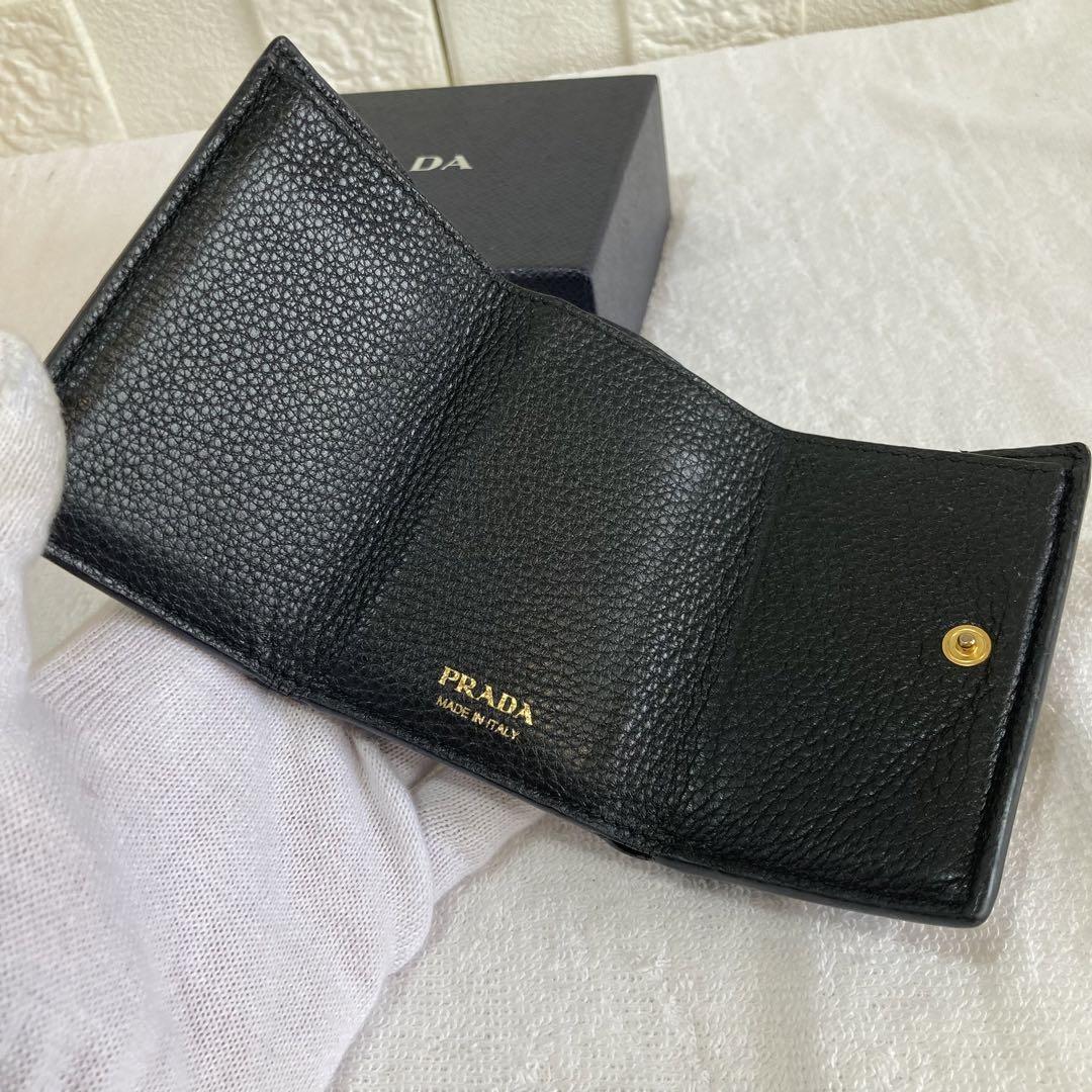 専用 美品 PRADA プラダ 折り財布 ブラック レザー 画像5