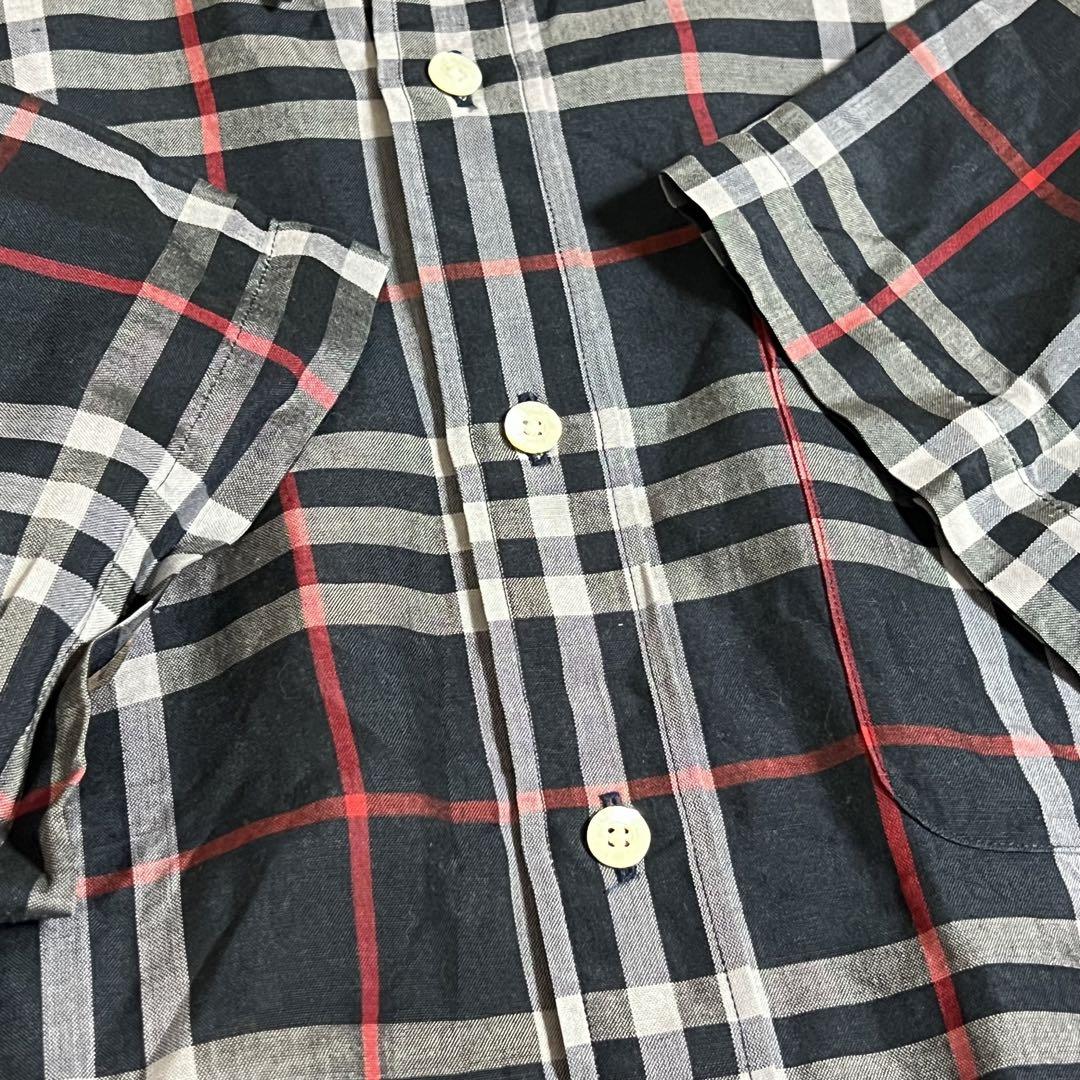 極美品 90s Burberrys ノバチェック リネンシャツ ブラックノバ M 90s burberrys（バーバリー）ノバチェック リネンシャツ/M