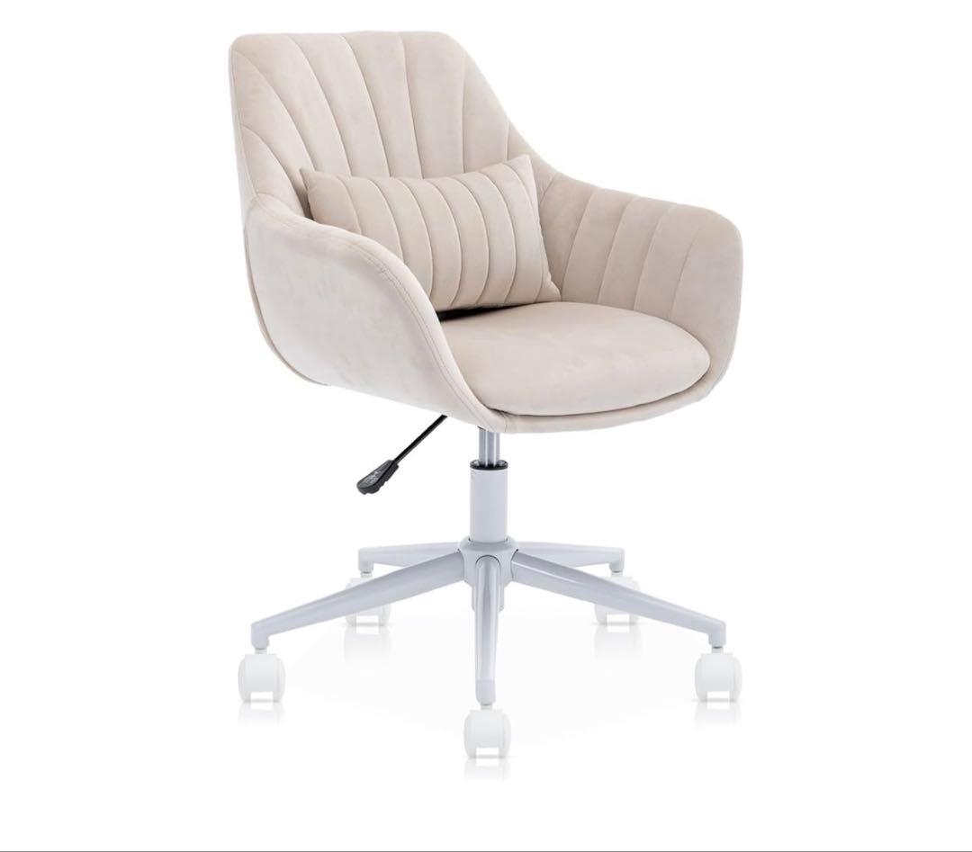 SYALEN ベロア チェア キャスター クッション付き ベージュ