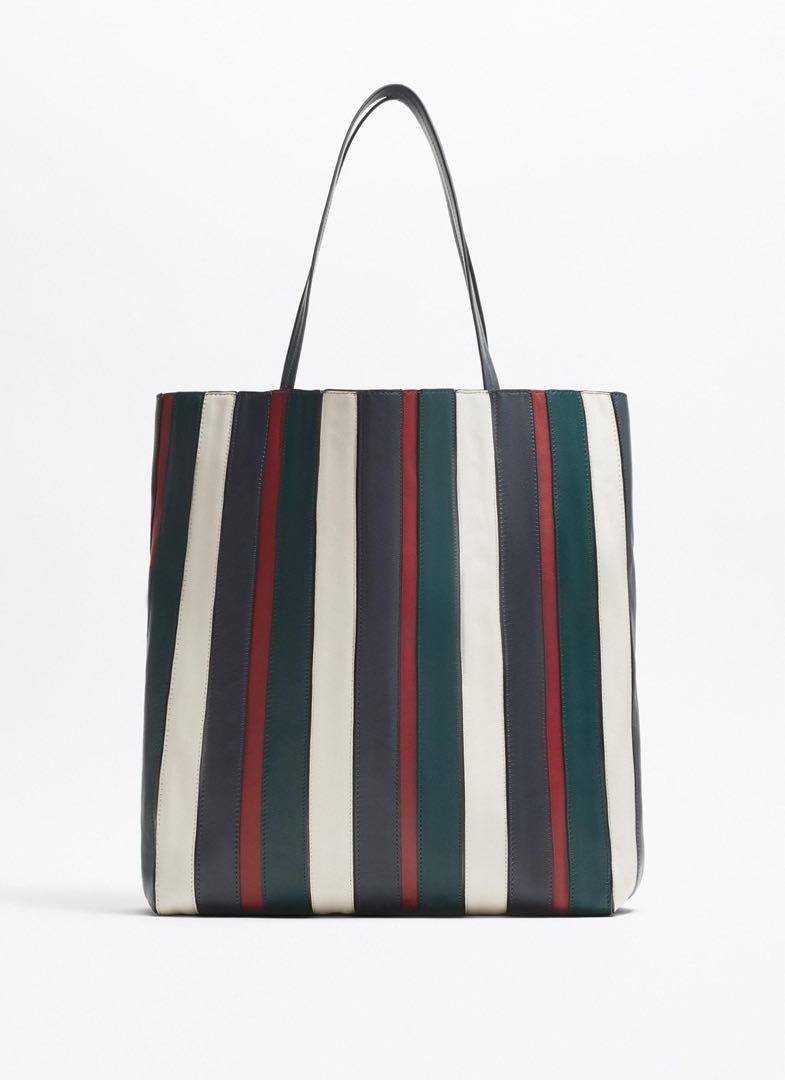 ZARA ストライプレザートートバッグ