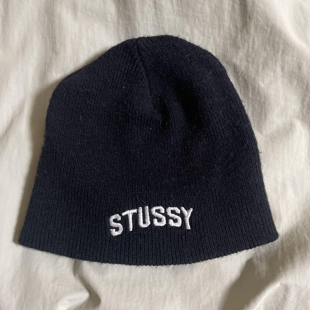 90's Old stussy ニット帽 ニットキャップ ビーニー ボンボン-