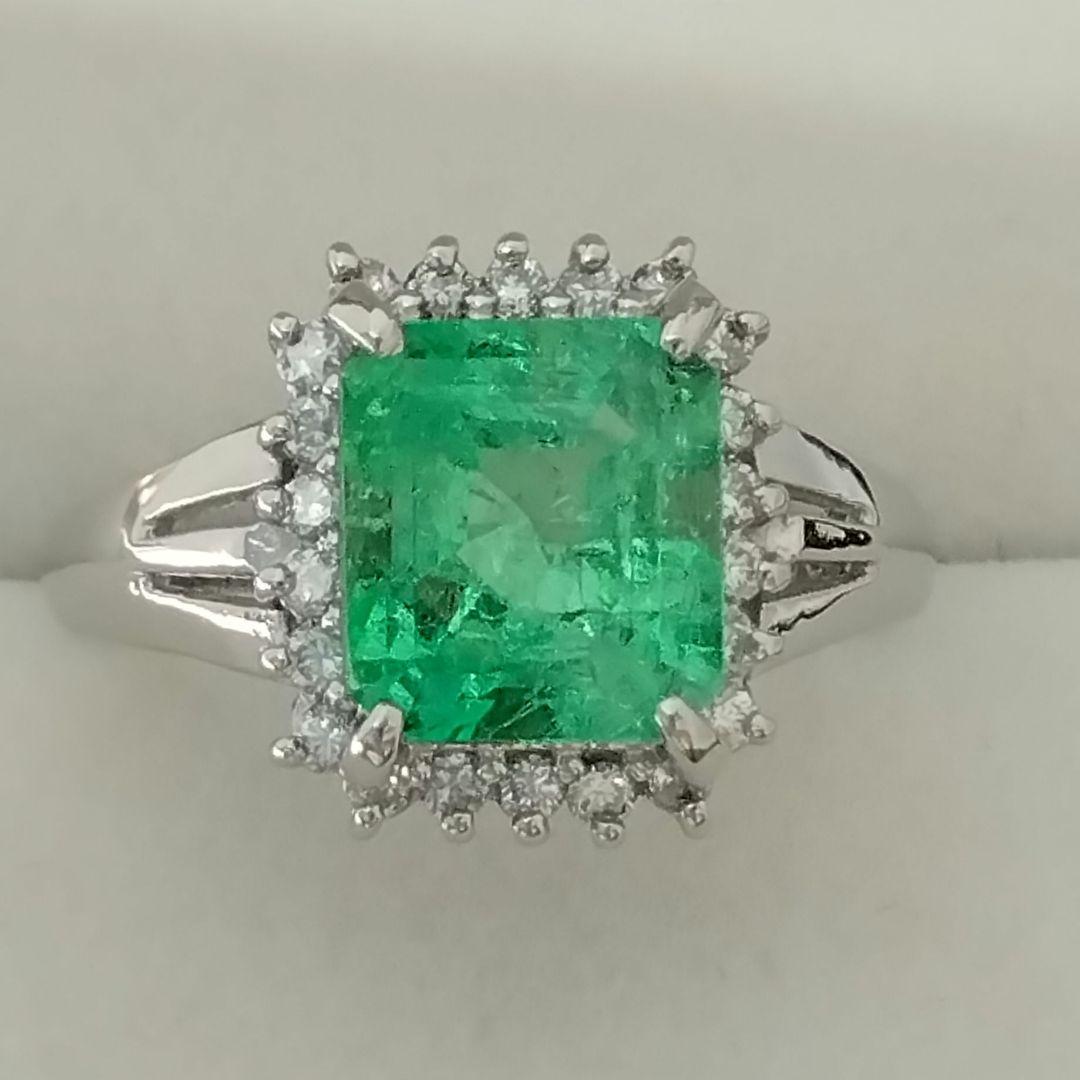 Pt900◻️エメラルド1.49ct✨ダイヤ0.21ct付きリング✨宝石鑑別付き
