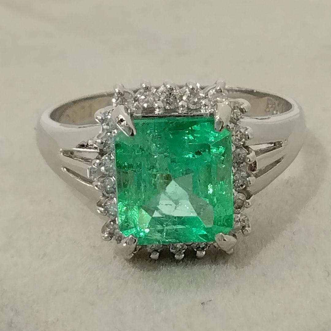 Pt900◻️エメラルド1.49ct✨ダイヤ0.21ct付きリング✨宝石鑑別付き