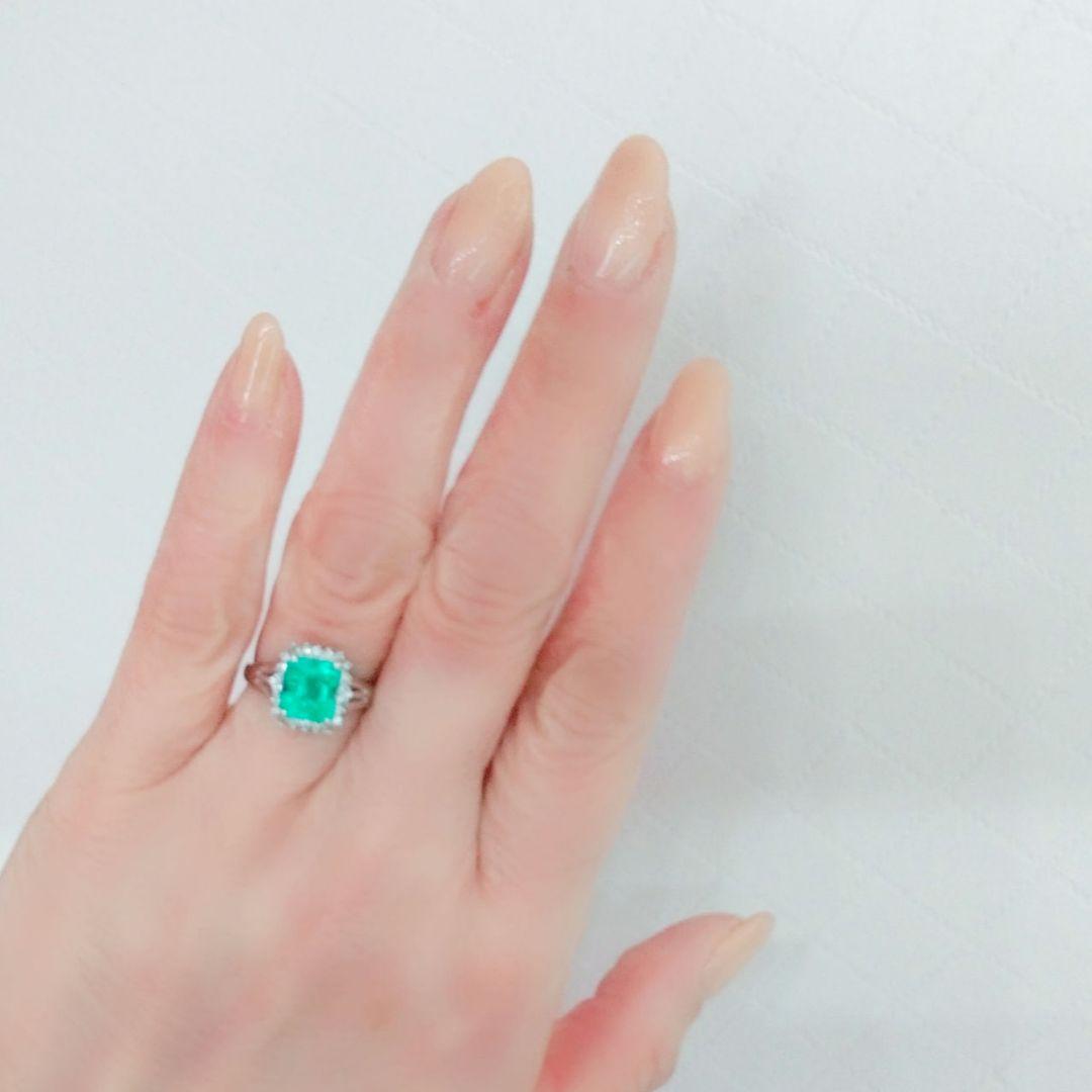 Pt900◻️エメラルド1.49ct✨ダイヤ0.21ct付きリング✨宝石鑑別付き