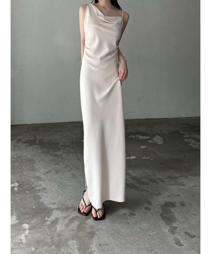 新品célon asymmetry drape cami dress IVORY