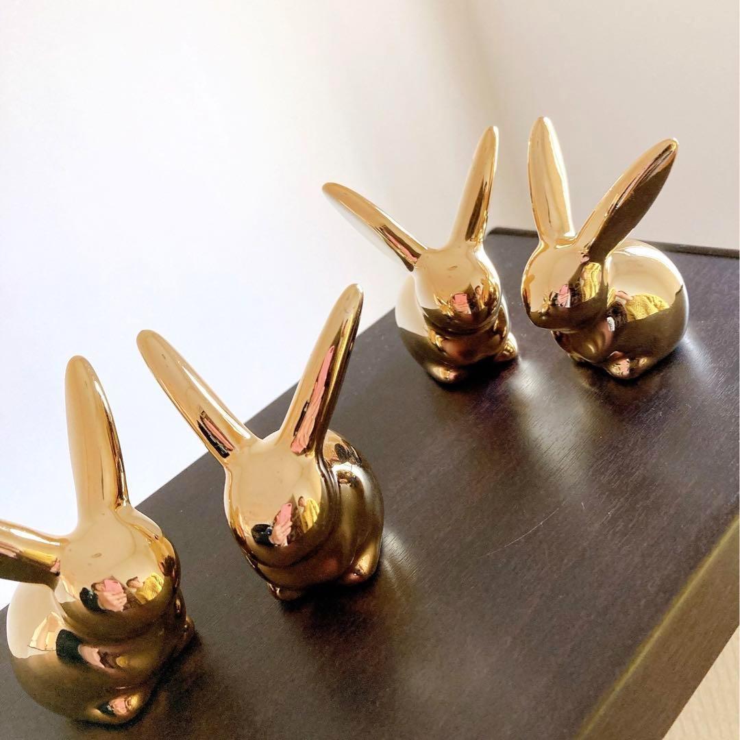 当店一番人気】幸せを呼ぶ開運うさぎ 4つセット 置物 ゴールド
