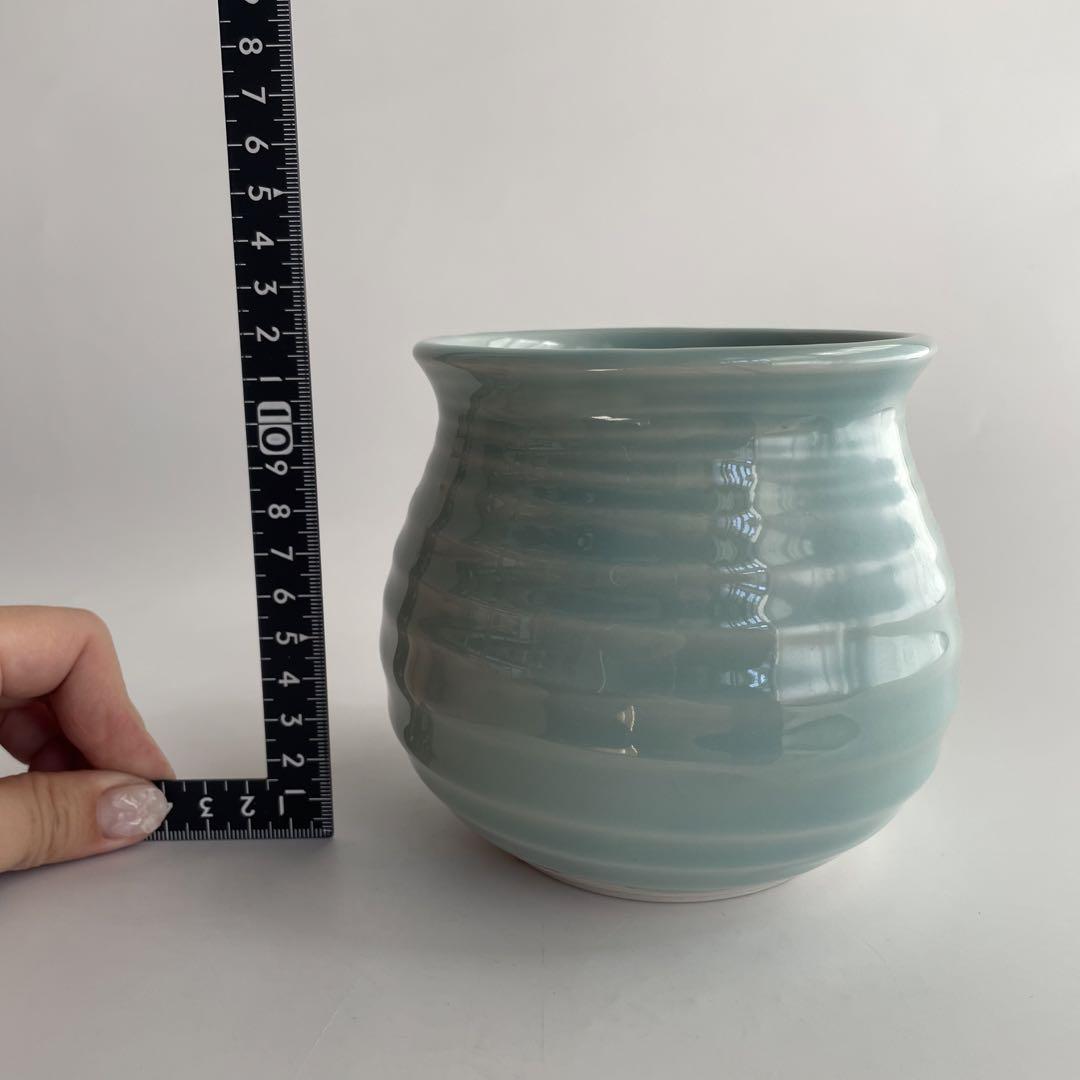 花器 花瓶 フラワーベース 水色 丸 青 青磁 古道具 昭和レトロ 生け花 