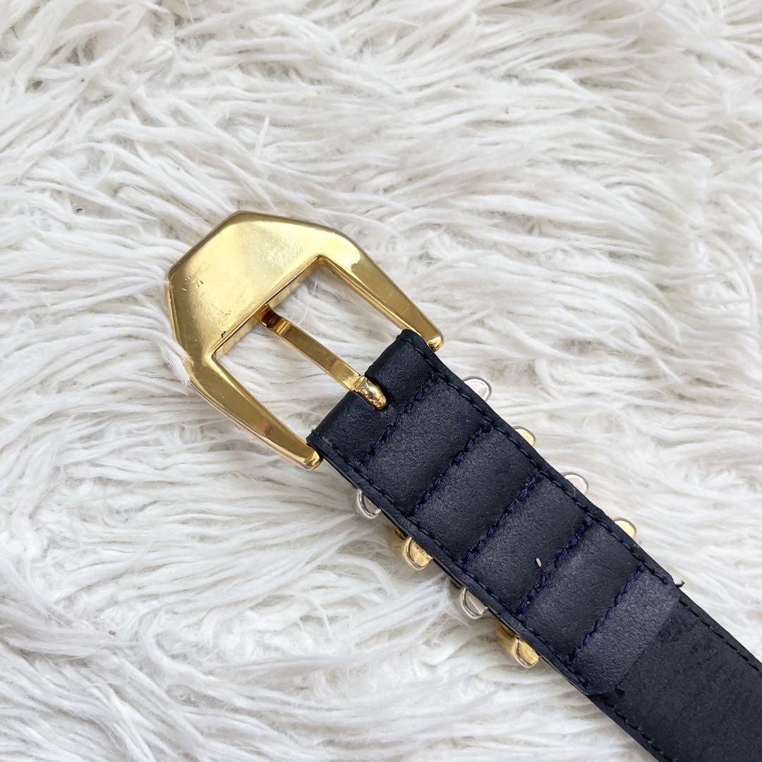 良品　GIANNI VERSACE 4連　レザーベルト 黒　75/30