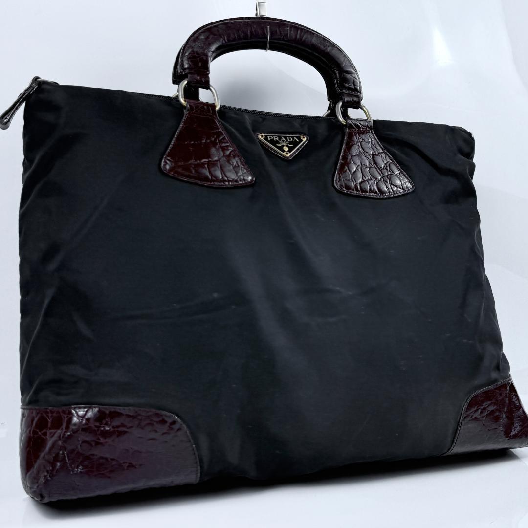 【希少】PRADA レザー×ナイロン トートバッグ 三角ロゴ ビジネスバッグ