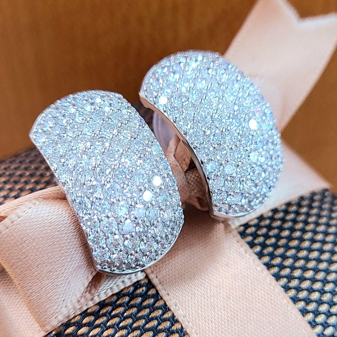 ゴージャス高級 4ct ダイヤモンド プラチナ パヴェ ピアス 鑑別付き