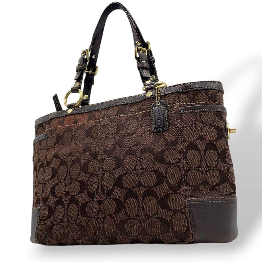 コーチ　トートバッグ　茶　シグネチャー　ワンショルダー　本革　レザー　u11