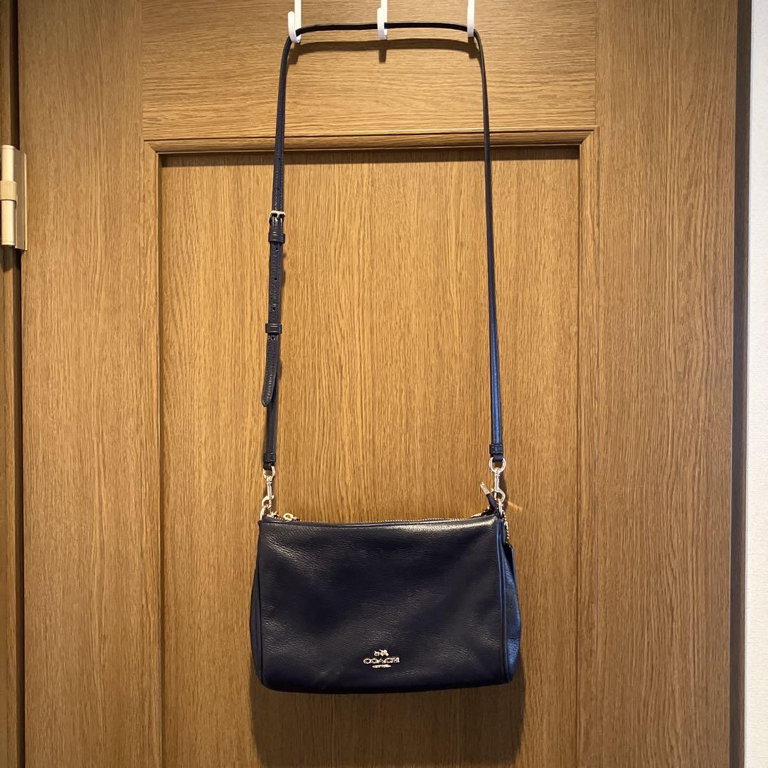 COACH 】ネイビー レザー ショルダーバッグ