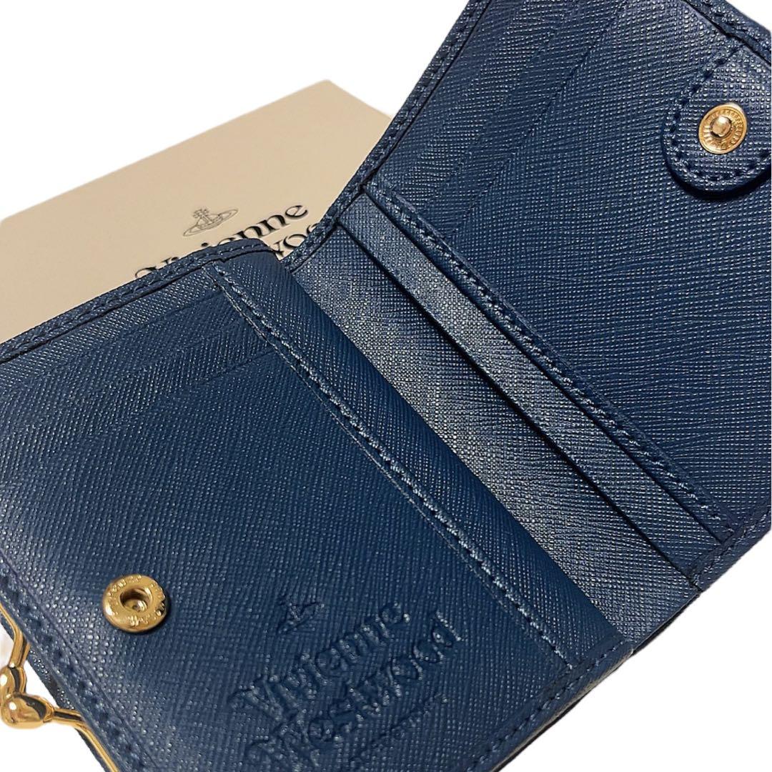 【新品未使用‼️】ヴィヴィアンウエストウッド 二つ折り財布 がま口 本革 ブルー 画像3
