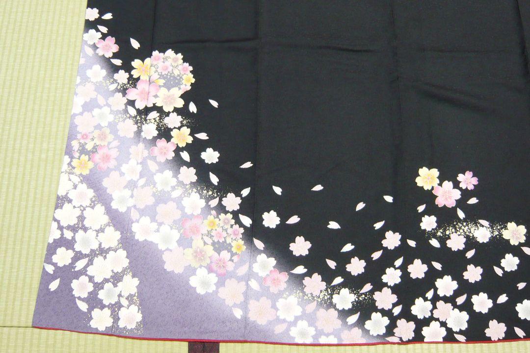 得価SALE 振袖から二尺袖へお直し代込み 黒地五色桜 lhD6k-m26211821098 大得価爆買い
