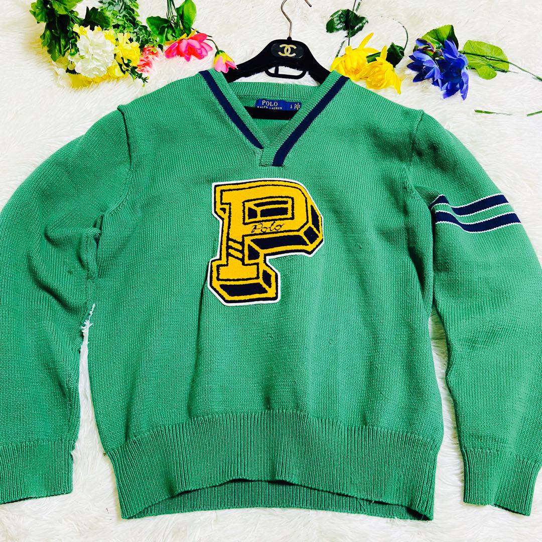 ワッペン✨POLO RALPH LAUREN✨ラルフローレン✨ニット✨Vネック✨
