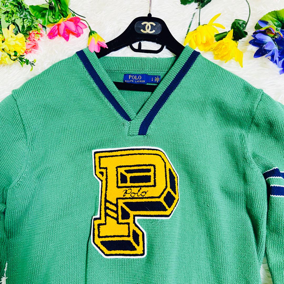 ワッペン✨POLO RALPH LAUREN✨ラルフローレン✨ニット✨Vネック✨