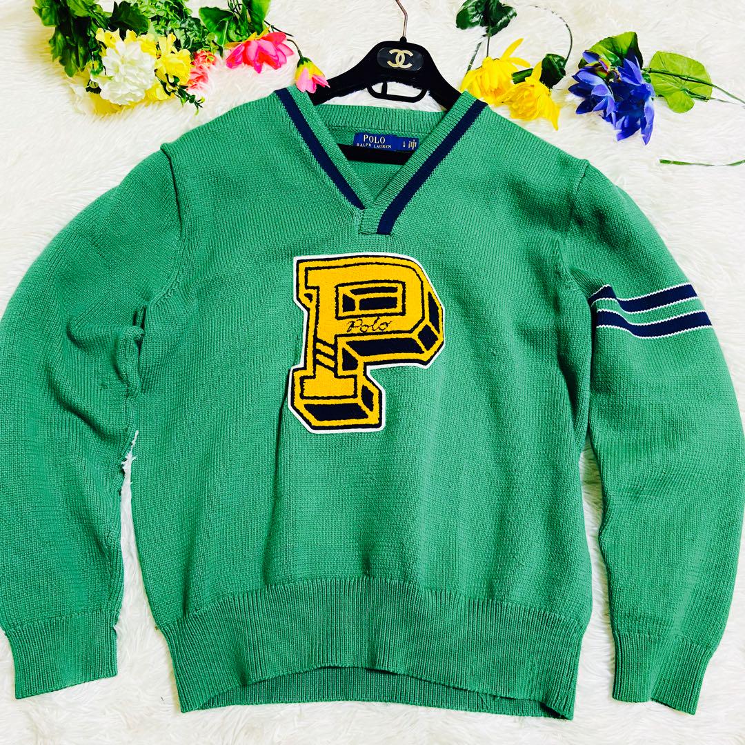 ワッペン✨POLO RALPH LAUREN✨ラルフローレン✨ニット✨Vネック✨
